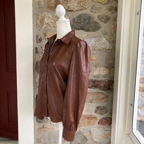 NWT Aritzia Wilfred Mila Vegan Leather Puff Sleeve Button Down Shirt Small - Picture 7 of 12